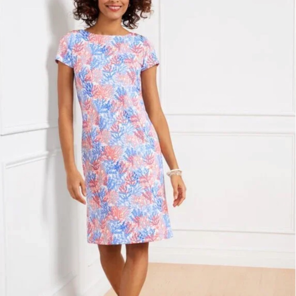 Talbot Effortless Jersey Shift Dress Dynamic Coral Print Size M